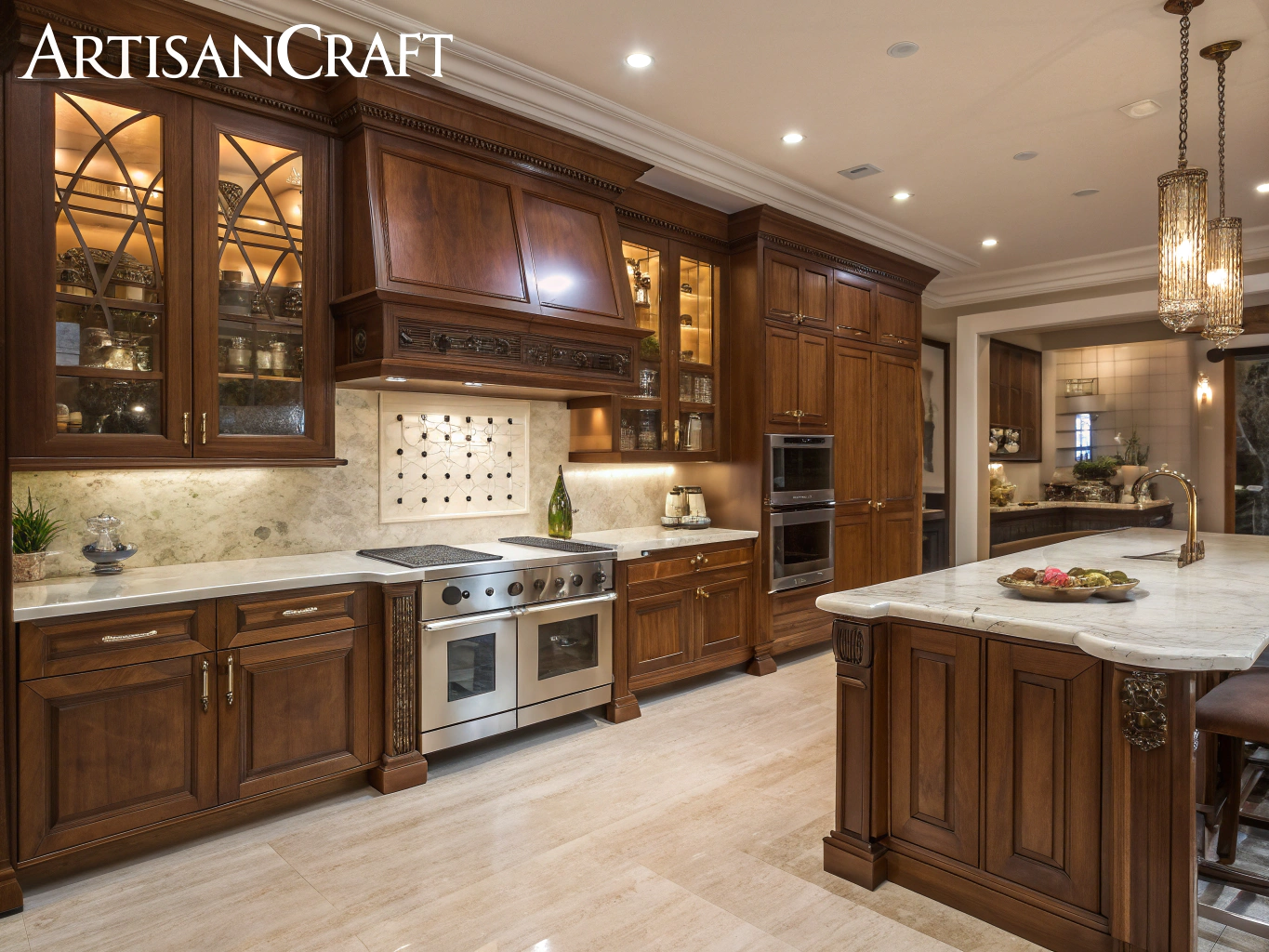 High-end kitchen with bespoke artisan millwork and brass accents