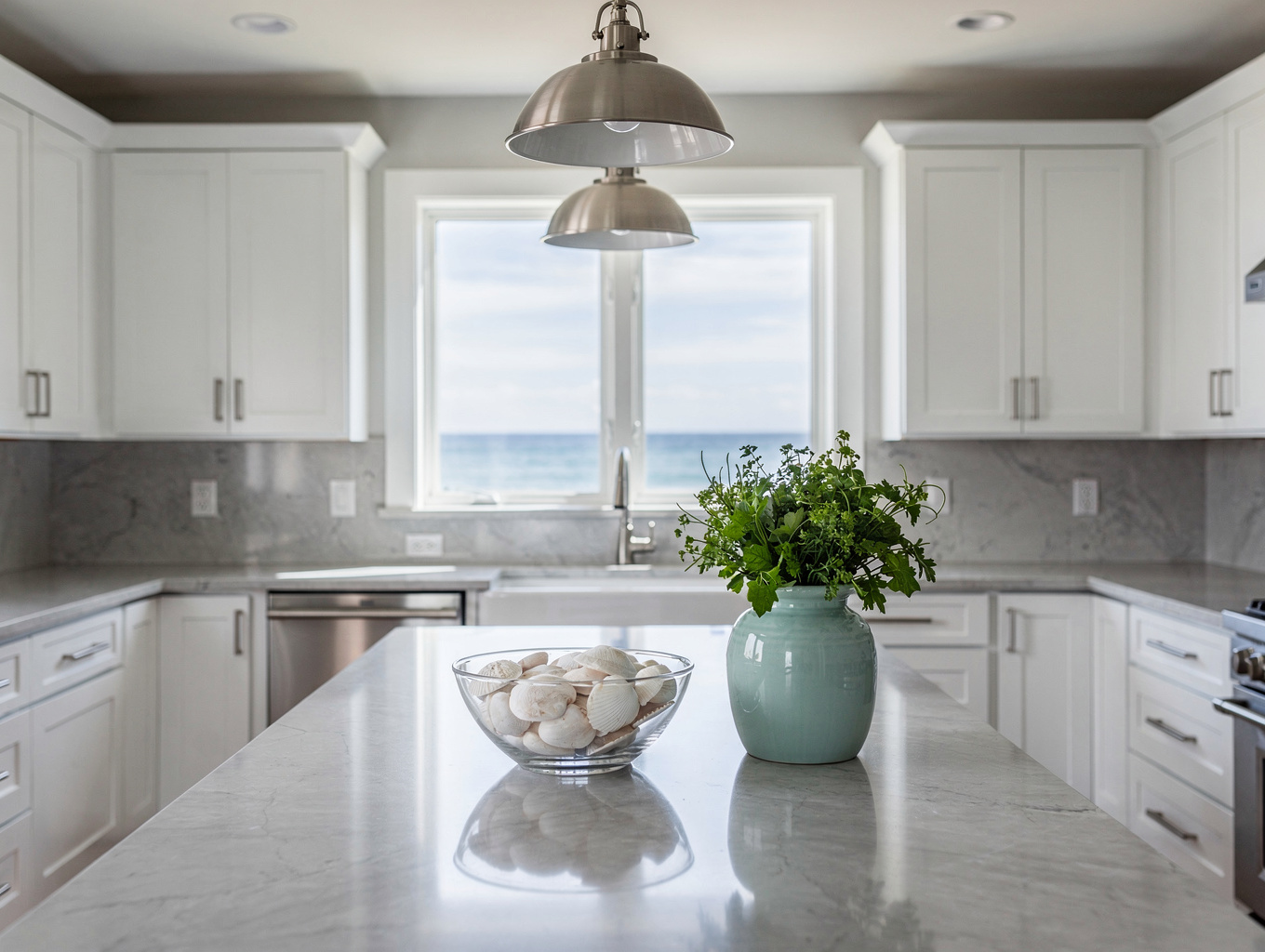 Bespoke kitchen remodel with custom white oak cabinets and quartz island