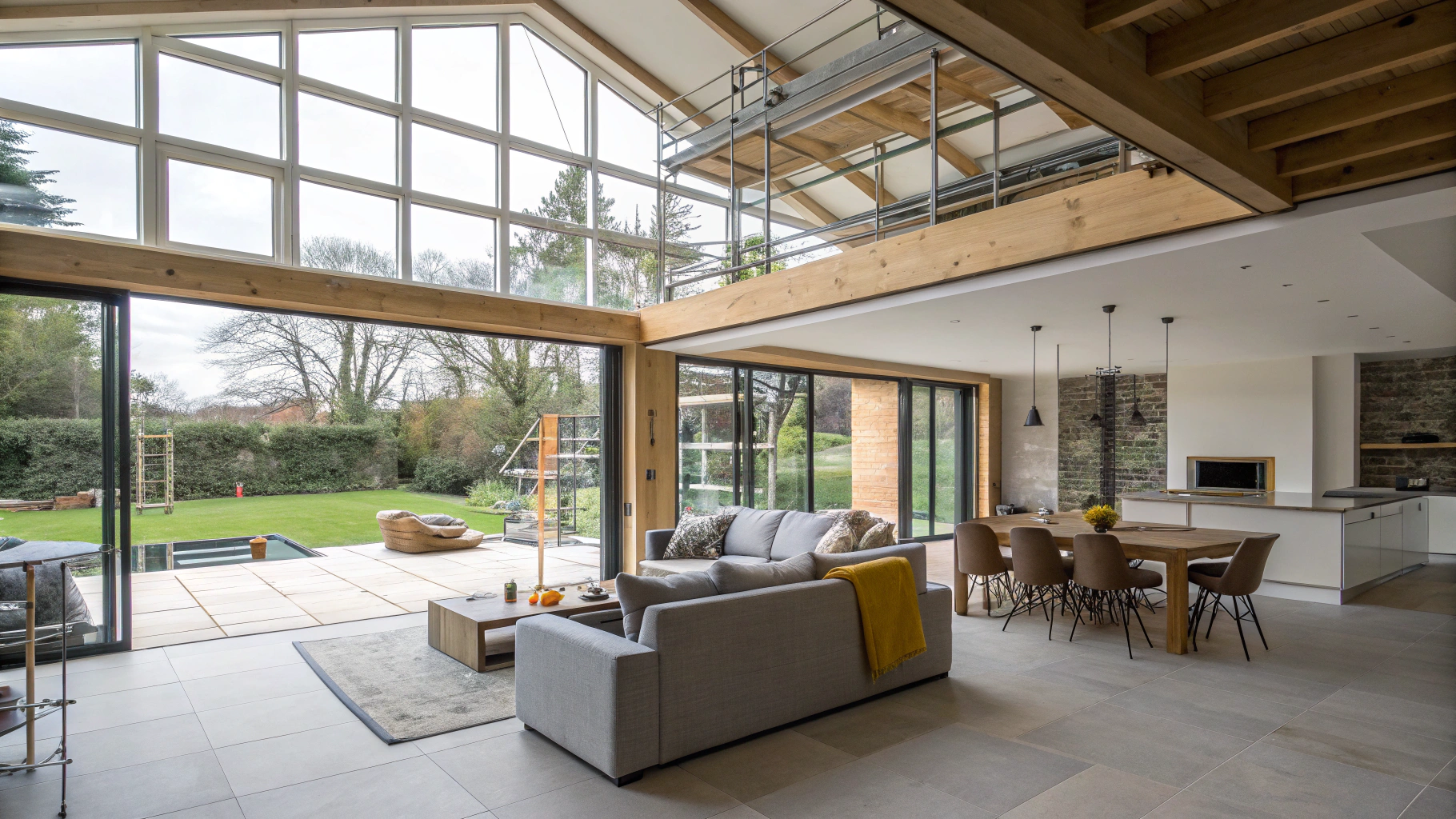 Spacious open concept kitchen layout with removed walls and extended island