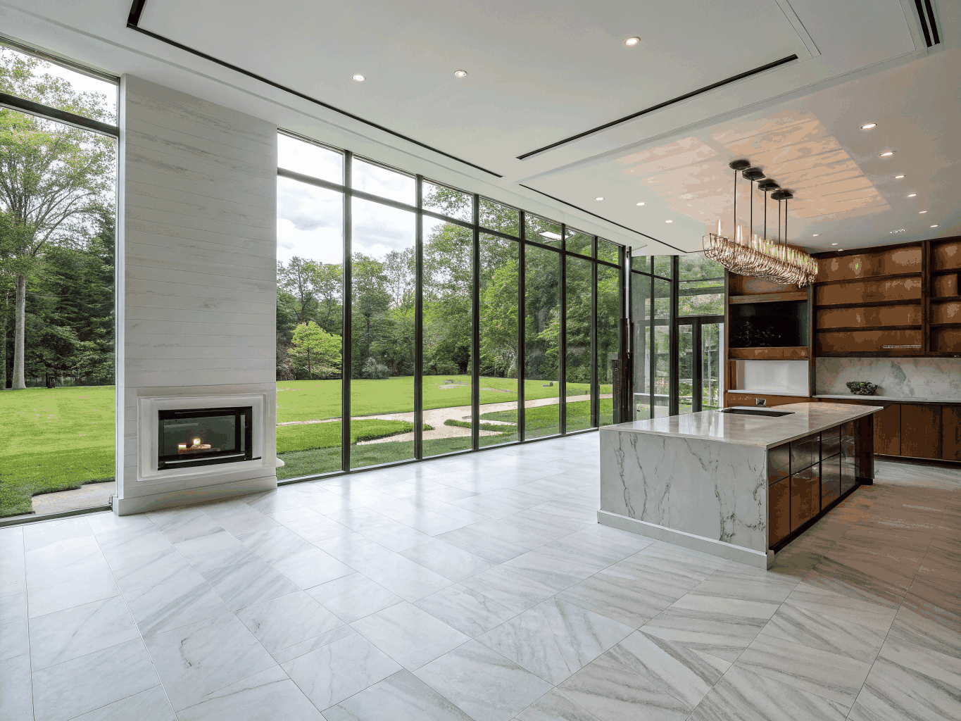 Open concept residential living room and kitchen remodel with hardwood floors